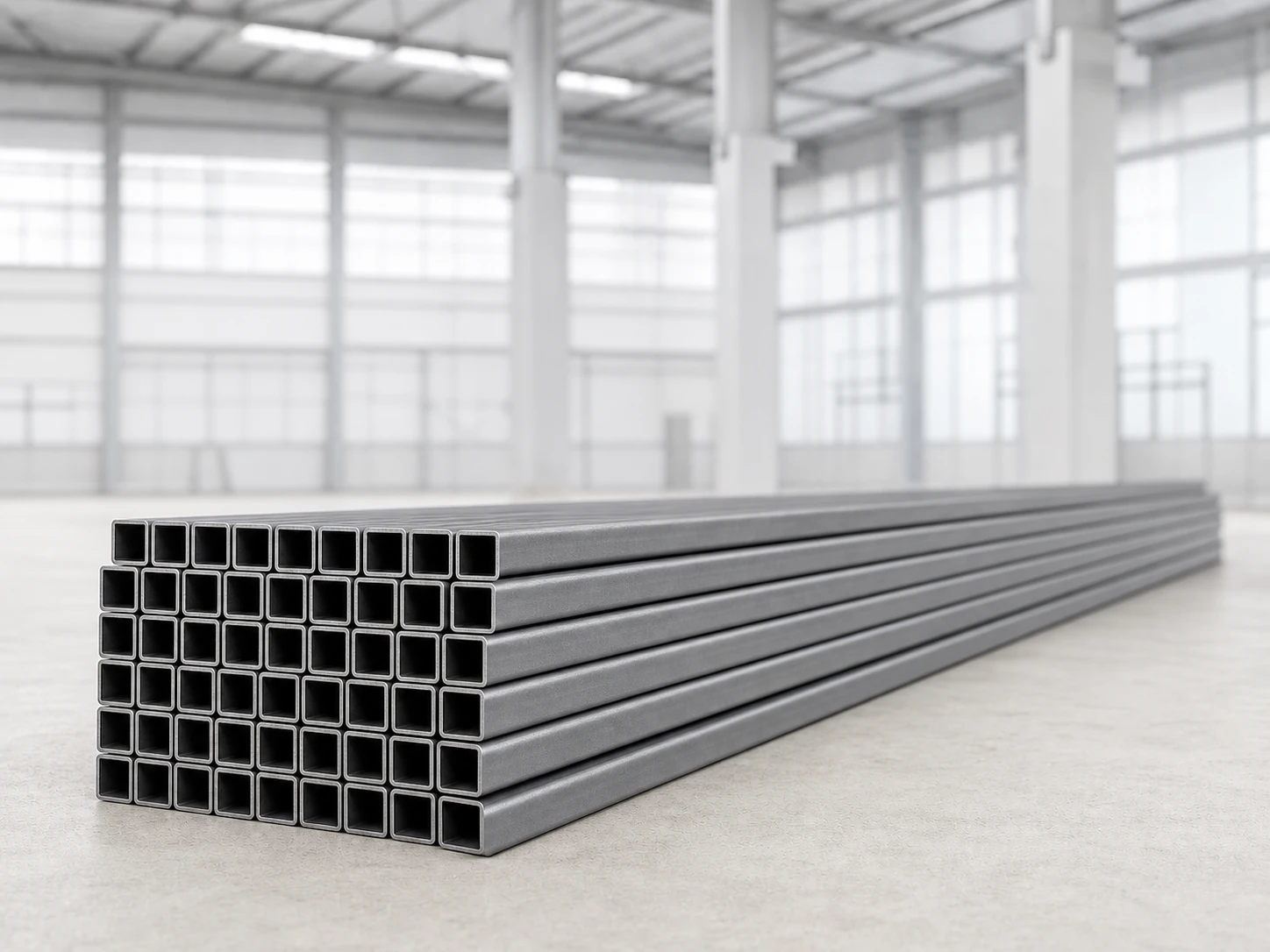Square hollow steel sections stacked together